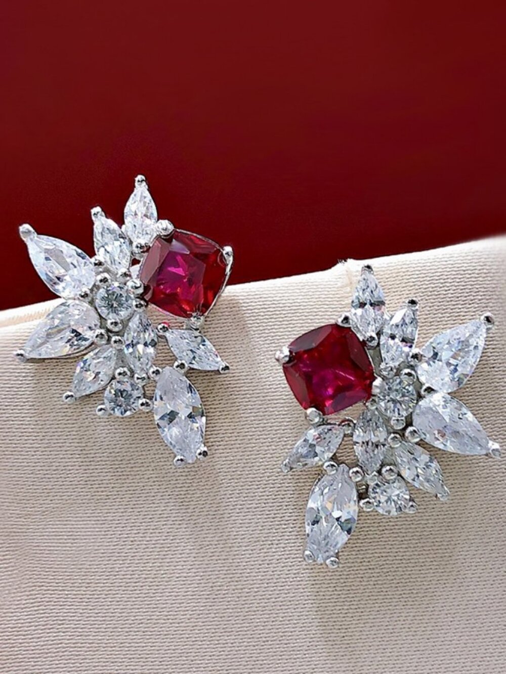 Red crystal earrings wedding floral